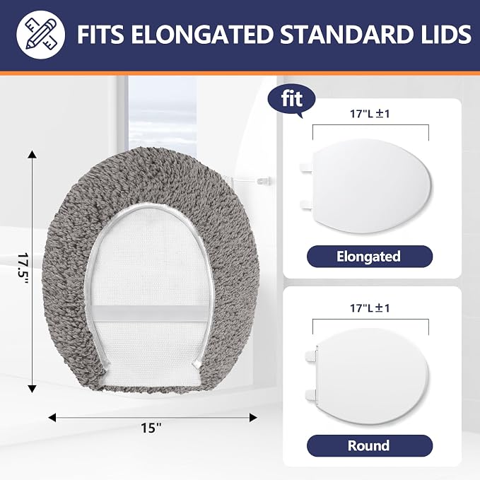 Soft Microfiber Toilet Seat Cover 17.5" x 15" Machine Washable | Solid Toilet Lid Cover Adjustable Rubber Backing Fits Most 16 -17.5" L x 14-16" W Round Oblong and Elongated Toilet Seat