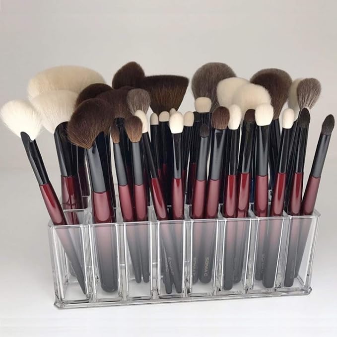 byAlegory Acrylic Makeup Beauty Brush Organizer | 24 Space Cosmetic Storage (CLEAR)