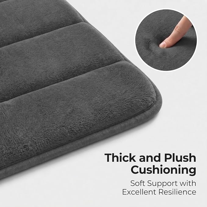 Bathroom Rugs Set 3 Piece, Memory Foam Bath Rugs, Non Slip Washable Bathroom Rug Set, Extra Soft Absorbent Bath Mats with U-Shaped Toilet Rug, Dark Grey