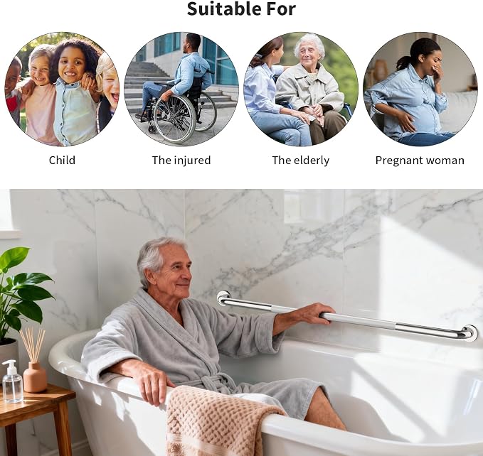 2 Pack Shower Grab Bar 48 Inch, ZUXET Chrome Extra Long Handicap Grab Bar w/Knurled Grip, Stainless Steel Bathroom Handrail for Toilet Shower Bathtub, Wall Mounted Anti-Slip Support Bar for Seniors
