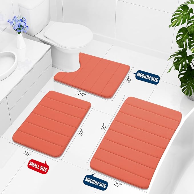 Buganda Memory Foam Bath Mat 70 x 24, Ultra Soft Absorbent Bathroom Rugs | Coral, Machine Washable Quick Dry Bath Mats for Bathroom Floor, Shower and Tub, Home Decor Accessories