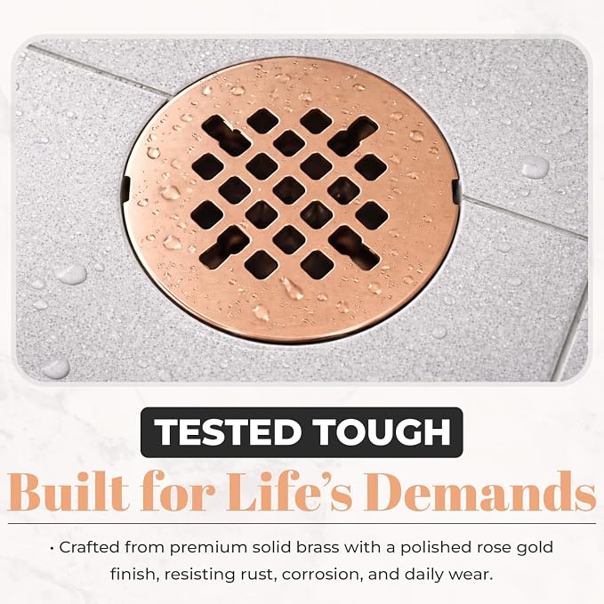 4 ¼” Rose Gold Snap-in Shower Drain Cover - Replacement - 4.25" OD Polished Strainer - Easy Install - Premium Round Shower Drain Cover - Solid Brass Construction