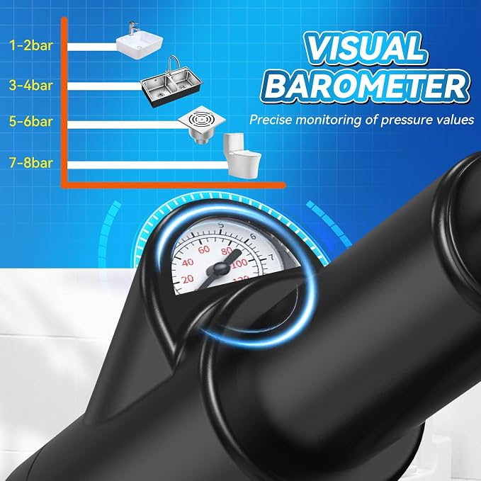 Toilet Plunger, Upgraded High Pressure Toilet Plunger Air Plungers Sink Plunger with Visual Barometer, Stainless Steel Air Drain Blaster, Powerful Drain Clog Remover for Bathroom,Kitchen,Clogged Pipe