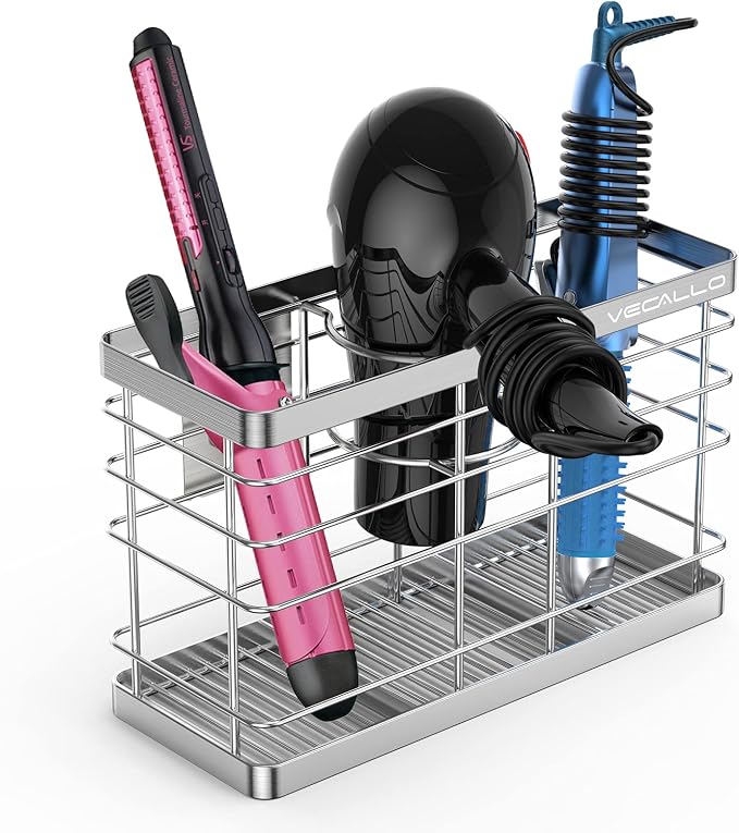 Hair Dryer Holder Hair Tool Organizer Wall Mount Blow Dryer Holder | Curling iron holder Cabinet Door Bathroom Organizer for Hair Dryer, Curling Wands, Hair Straighteners Stainless steel