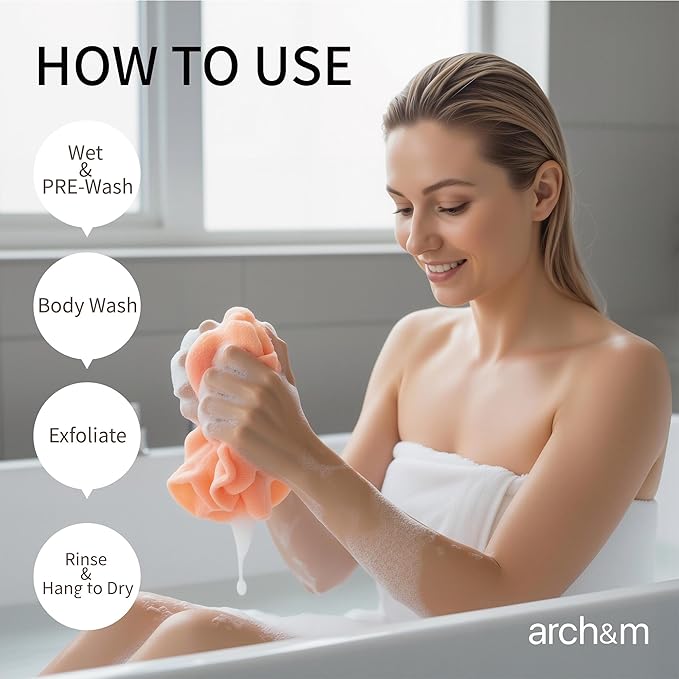 ARCH&M 12-Pack Premium Nylon Exfoliating Washcloth Towel - 35-Inch Quick-Dry, Hygienic Japanese Washcloth for Body & Back - Durable, Machine Washable, Long-Lasting
