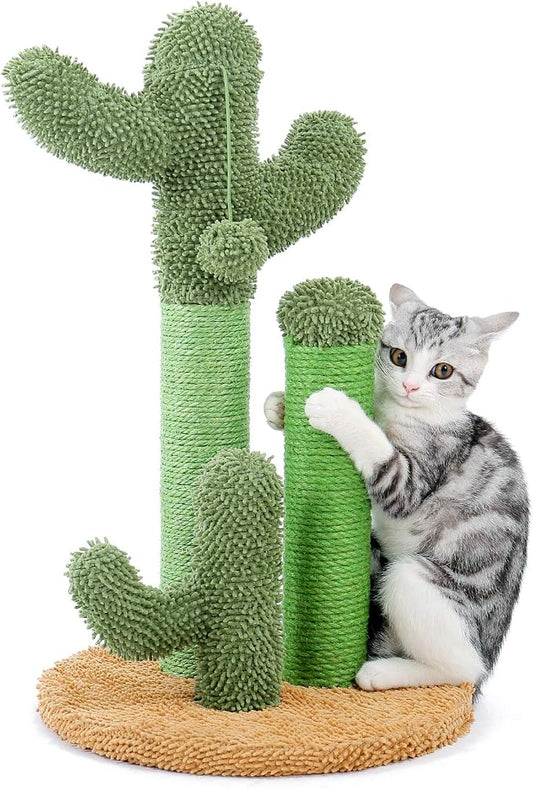 PAWZ Road Cactus Cat Scratching Post 23”Cat Scratcher with Toy Ball | Cactus Cat tree with 3 Sisal & Carpet Scratching Posts, Soft Carpet Base & Top, Interactive Ball for Indoor Cats