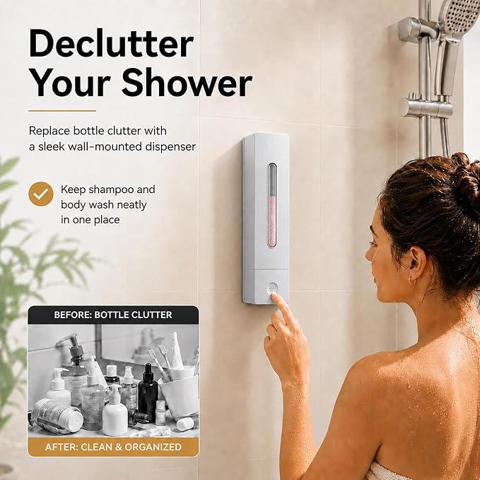Shampoo and Conditioner Dispenser - Wall-Mounted 3-Chamber Shower Soap Dispenser, No-Drill, 1200ML Capacity, for Bathroom & Hotel