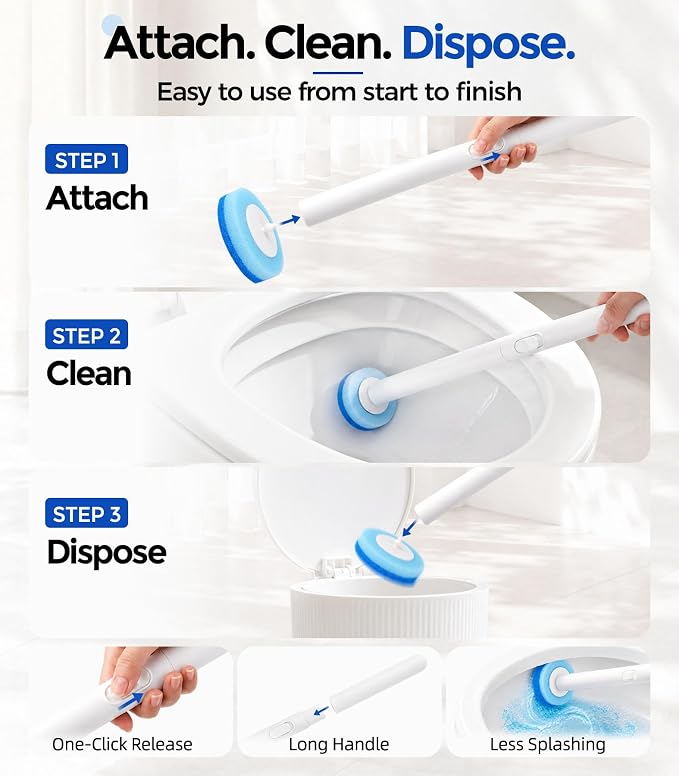 Disposable Toilet Brush and Holder Set with 48 Refills, Toilet Bowl Cleaner | Value Pack;Built-In Cleaner;Cleaner & More Hygienic;Hands-Free Disposal;Fresh Bathroom