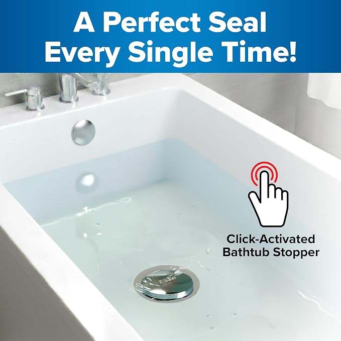 Tub Daddy Pro Universal Bathtub Drain Stopper – ClickLock Seal, Hair Catcher, Easy Install, Chrome & Nickel Finish