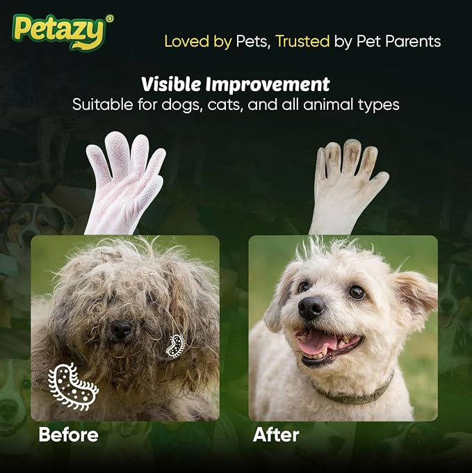 Pet Glove Wipes for Dogs & Cats - Paws, Ears & Butt Cleaning, 2x25pk | Lavender, Grooming Glove, Deodorizing, Tear-Resistant, Thick, Hypoallergenic, Aloe & Coconut Oil for sensitive skin, No Rinse