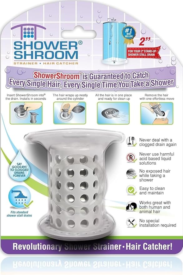 ShowerShroom the Revolutionary 2" Stand-Up Shower Stall Drain Protector Hair Catcher/Strainer, Gray , 1 Count ( Pack of 1)