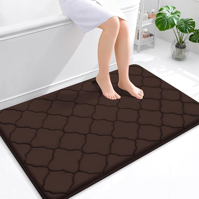 OLANLY Memory Foam Bath Mat Rug 47x32, Ultra Soft Bathroom Rugs, Brown | Thick Absorbent Carpet, Non-Slip Backing, Machine Washable, for Bathroom Floor, Tub, Shower and Home Decor Accessories