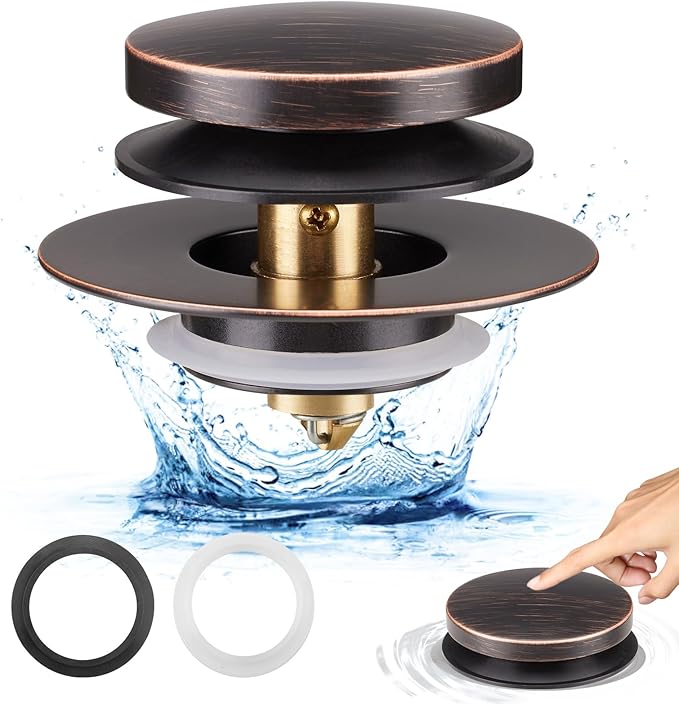 Bathtub Drain Stopper, Tub Plug for 1.5"-1.72" Regular Drains | Universal Pop Up Tub Stopper Replacement for Tip Toe/Trip Lever/Lift&Turn Tub Drains, 3 O-Rings, Oil Rubbed Bronze
