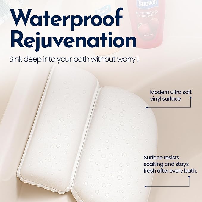 Epica Bath Pillow Bathroom Accessories| Bath Essentials Neck Pillow for Head and Neck Support| Bathtub Decor for Back Support Waterproof with Non Slip Suction Cups| tub Accessories for Bathtub Decor