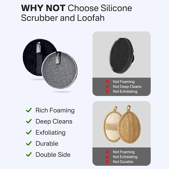 Exfoliating Body Scrubber (2 Pack), Body Exfoliator Scrubber, Exfoliating Sponge for Shower Bath, Shower Loofah Luffa Lufa with Handle, Dead Skin Exfoliator for Body Scrub, Men Women