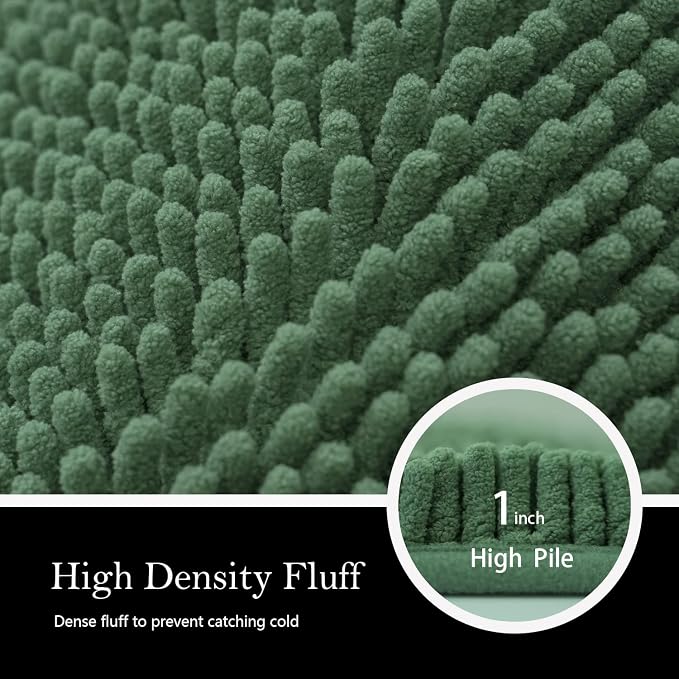 Bathroom Rugs Chenille Bath mat 2 Piece Set, Super Absorbent, PVC Non Slip Backing, Bath mats for Bathroom, Plush Shaggy, Thick, Machine Washable, Bathtub, Shower, Toilet.(Deep Green)