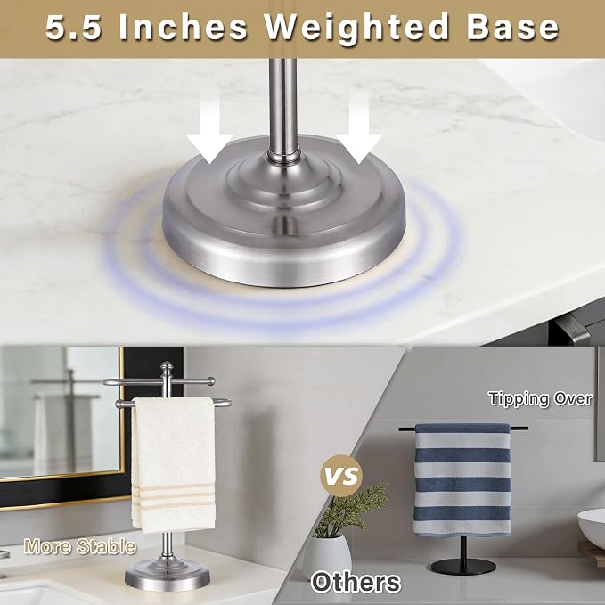 Hand Towel Stand,304 Stainless Steel Hand Towel Holder for Bathroom Kitchen Counter，14.5 Inch S-Shape Weighted Base Standing Hand Towel Rack Bar Holds 2 Towels (Brushed Nickel)