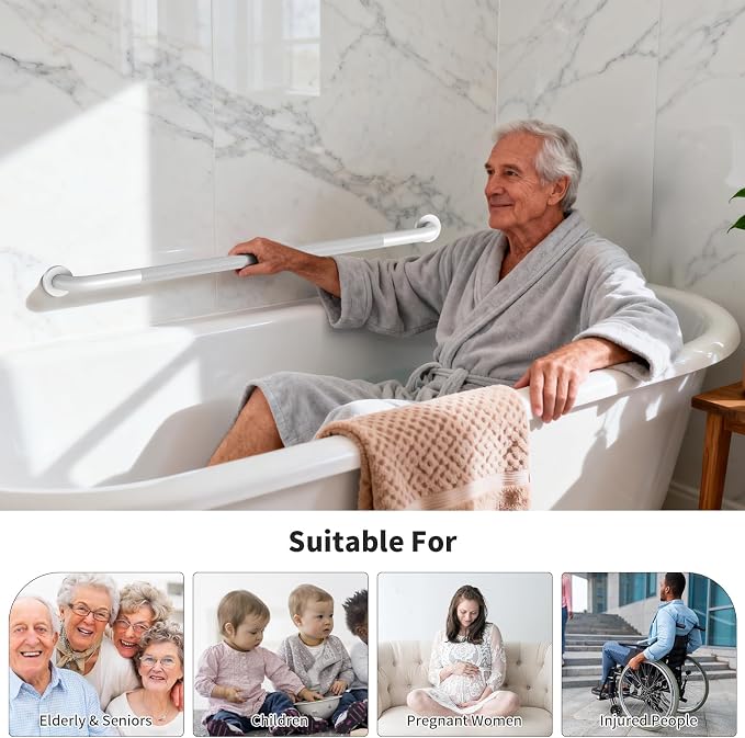 40 Inch Anti Slip Handicap Grab Bars, Munzong Bathroom Grab Bar for Showers, White Knurled Handicap Balance Bar,Safety Hand Rail Support Elderly Senior Assist Bath Handle