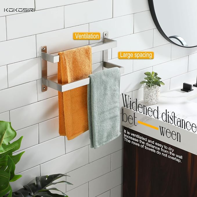 KOKOSIRI Hand Towel Bars 16 Inches Bathroom 2-Tiers Ladder Towel Rails Towel Holders Wall Mounted Towels Shelves Rack Brushed Stainless Steel, B5008BR-L16