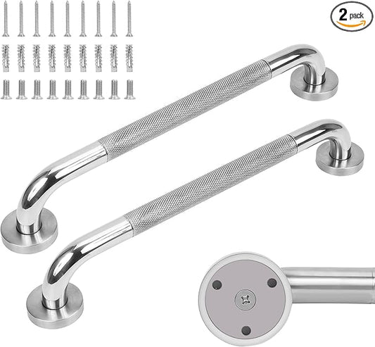 Handicap Grab Bars for Bathroom,Non-Slip Knurled Chorme Grip,36 Inch 2 Pack | SUS 304 Stainless Steel,Extra-Long Shower Safety Bars for wall,Suitable for Seniors,Handicap,Pregnant & Kids,