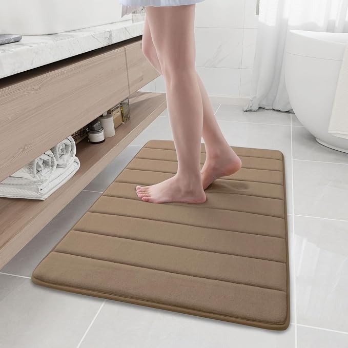 Buganda Memory Foam Bath Mat 35.4 x 24, Ultra Soft Absorbent Bathroom Rugs | Mocha, Machine Washable Quick Dry Bath Mats for Bathroom Floor, Shower and Tub, Home Decor Accessories