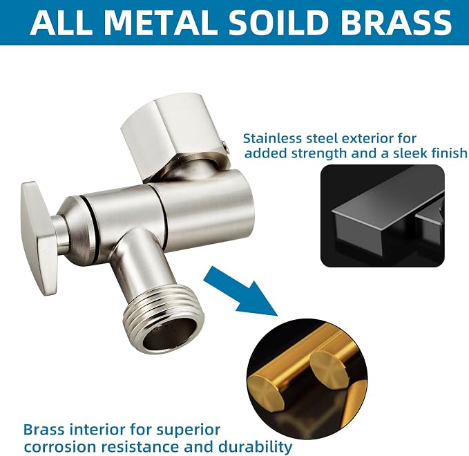 Metal Shower Head Elbow Adapter, 360 ° Adjustable Swivel Brass Showerhead Adapter Brushed Silver
