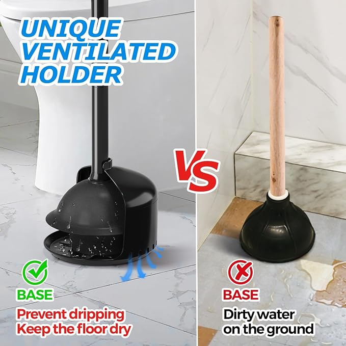 FORASTO 3 Packs Toilet Plunger with Holder for Bathroom Cleanup, Black | Bathroom Essentials for Apartment, Cleaning Supplies, Home Essentials, Bathroom Decor, Bathroom Accessories