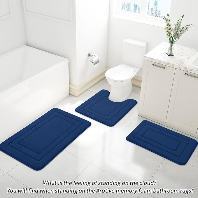 Arotive Memory Foam Bathroom Rug Mat 36x24, Ultra Soft and Absorbent Bath Mat, Machine Wash Dry, Comfortable Bath Rug Carpet for Bathroom Floor, Tub and Shower, Navy