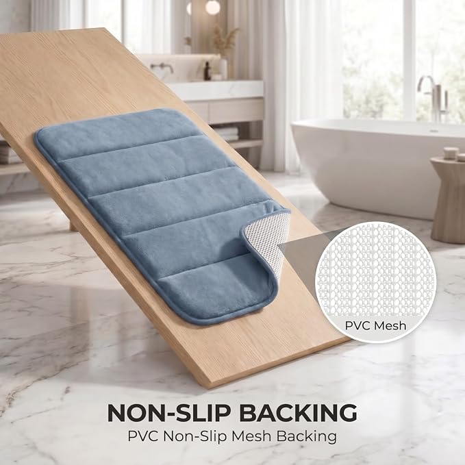 Bathroom Rugs Set 3 Piece, Memory Foam Bath Rugs, Non Slip Washable Bathroom Rug Set, Extra Soft Absorbent Bath Mats with U-Shaped Toilet Rug, Dusty Blue