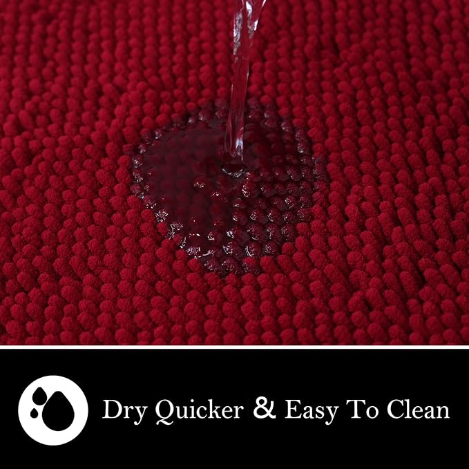 Bathroom Rugs Chenille Bath mat 2 Piece Set, Super Absorbent, PVC Non Slip Backing, Bath mats for Bathroom, Plush Shaggy, Thick, Machine Washable, Bathtub, Shower, Toilet.(Burgundy)