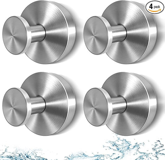 2026 Upgraded Suction Cup Hooks for Shower, Heavy Duty Vacuum Lock No Drill Stainless Steel Hooks, Rustproof Bathroom Towel Hooks for Glass Door Tile & Windows, 4 Pack