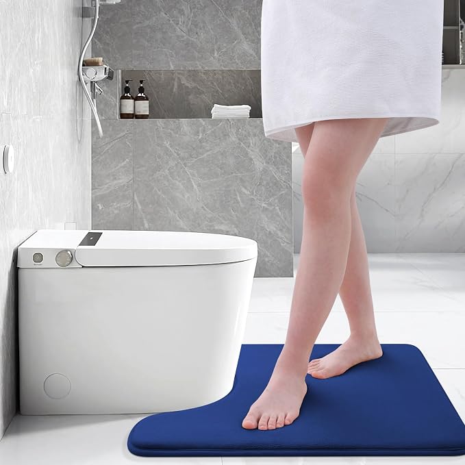 Smiry Memory Foam Toilet Rugs 24x24, Extra Soft Absorbent Bathroom Rugs | Navy Blue, Quick Dry Machine Washable Non-Slip Contour Bath Mat for Toilet