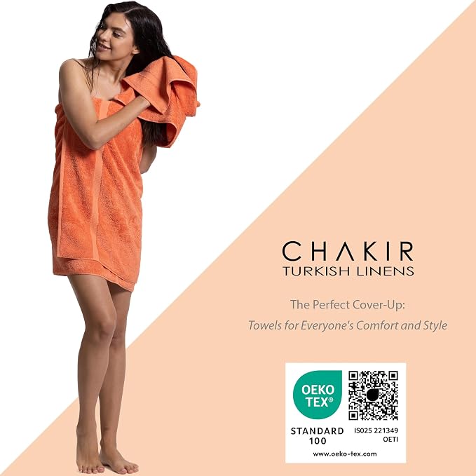 Chakir Turkish Linens 100% Cotton Personalized 3-Piece Set, Coral | Personalized 100% cotton 3-pc set, OEKO-TEX certified: bath 27x54, hand 16x30, wash 13x13
