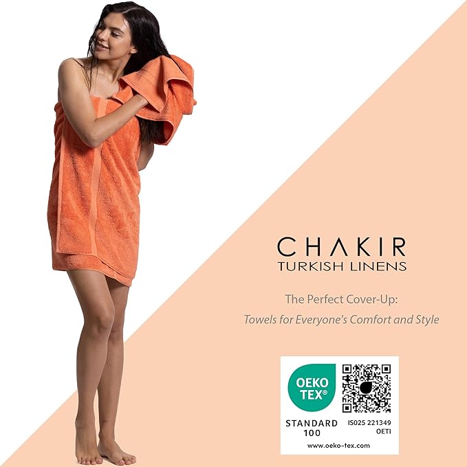Chakir Turkish Linens 100% Cotton 8-Piece Towel Set, Coral | 100% cotton 8-pc set, OEKO-TEX certified: 2 bath 27x54, 2 hand 16x30, 4 washcloths 13x13