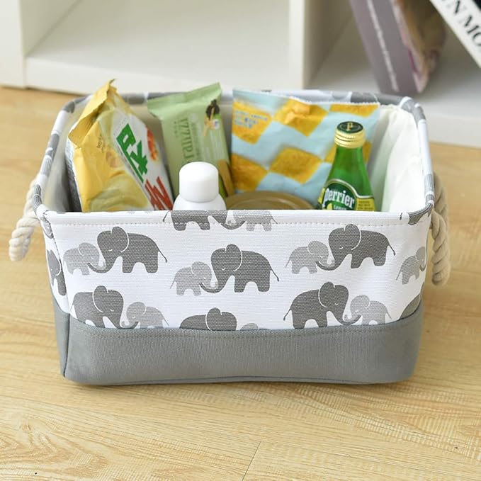 Storage Bins,Fabric Storage Baskets Towel Storage Bin Laundry Toy Basket w Drawstring Closure,Gray Elephant