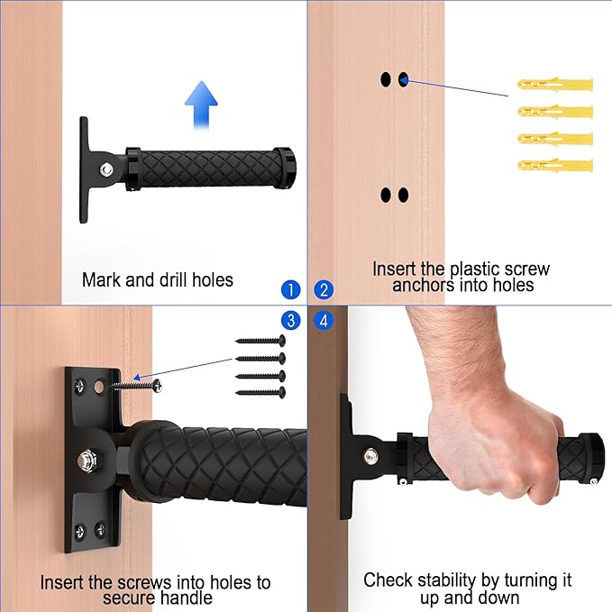 Flip Up Grab Bars for Doorways & Wall & Stairs，Safety Assist Handles for Elderly，Hand Rails for Seniors，Non-Slip Grip for Handicap，Disabled or People with Limited Balance-Black