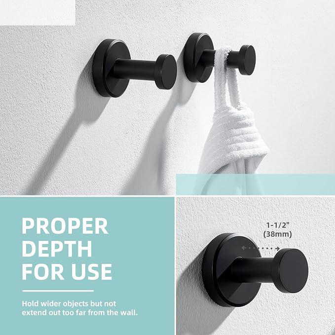 Angle Simple Towel Hooks for Bathroom, SUS304 Stainless Steel Coat Robe Hooks, Bathroom Hand Towel Hanger for Wall, Matte Black, 2 Pack