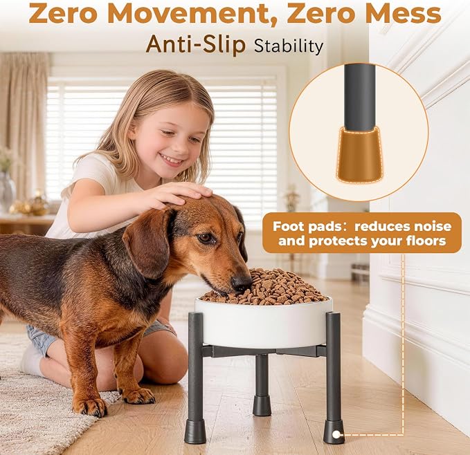Elevated Dog Bowl Stand for Small Medium Breed, 2 Pack 10in Tall Holder | Adjustable Width 6-10in,Non-Slip Metal Puppy Food Water Raised Feeder, Fits Various Size Ceramic Stainless Steel Bowl