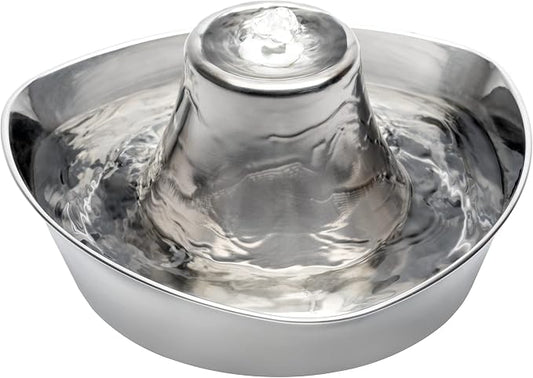 PetSafe Seaside Stainless Cat & Dog Fountain, 60 oz, 2 Filters & Pump | 60 Oz Capacity, 360-Degree Flow, Triple-Filter with 2.5x More Activated Carbon, Scratch/Rust-Resistant Stainless Steel
