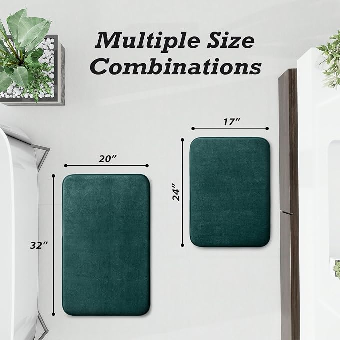 Bathroom Rugs Sets 2 Piece, Non-Slip & Quick Dry Bath Mat Set, Ultra Soft Velvet Bath Rugs for Bathroom, Toilet and Shower Floor, Peacock Blue