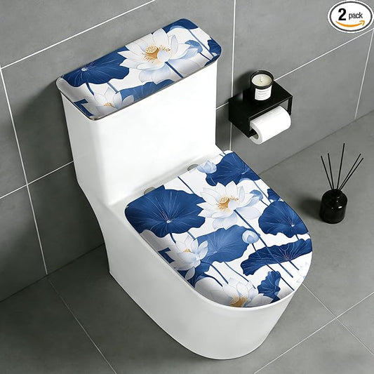 2 pack Toilet Lid Cover & Tank Lid Cover,Fits Standard & Elongated Toilet | Soft Stretchable Fabric,Machine Washable,Decorative Bathroom Protective Covers