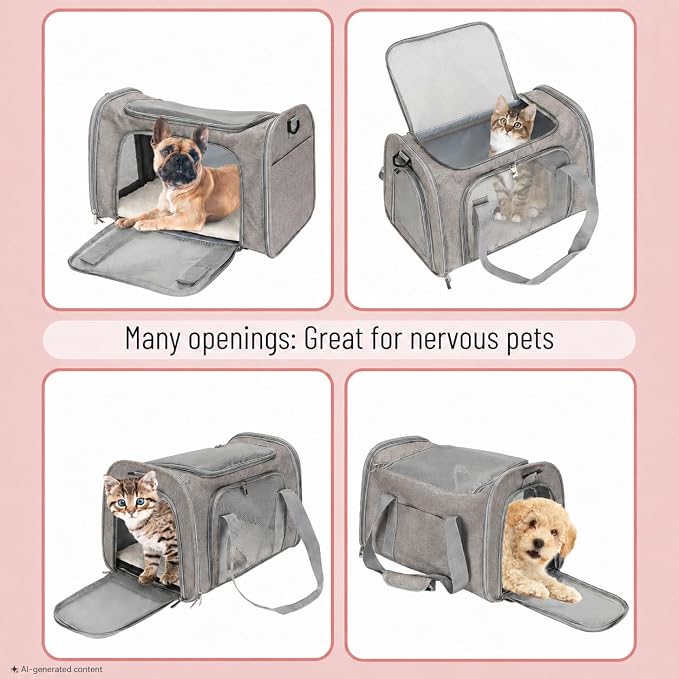 Mr. Pen- Pet Carrier, 17.5" x 11.2" x 11.5", Medium Size, Gray | Portable Travel Carrier for Small Pets, Cats & Small Dogs, Breathable Mesh, Safety Inner Leash
