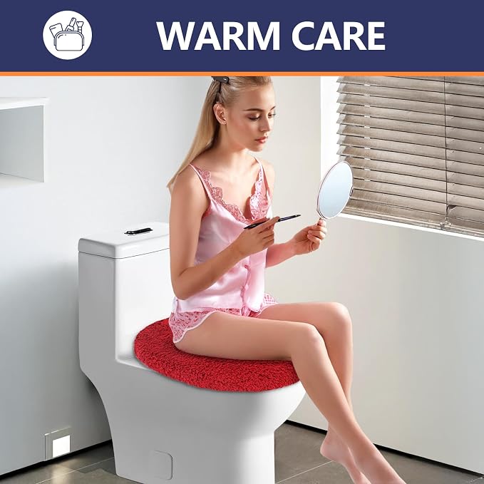 Soft Microfiber Toilet Seat Cover 17.5" x 15" Machine Washable | Solid Toilet Lid Cover Adjustable Rubber Backing Fits Most 16 -17.5" L x 14-16" W Round Oblong and Elongated Toilet Seat