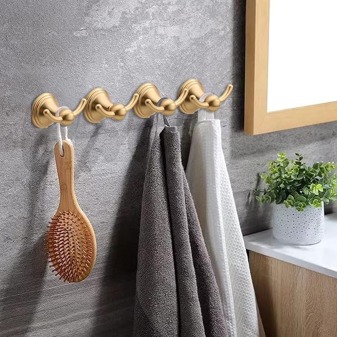 Asidrama Towel Hooks for Bathroom,Brushed Brass Coat Hooks for Kitchen Shower Door Wall Mounted,Exquisite Robe & Towel Hooks,Durable Robe Wall Hooks for Hanging Towels (2 Pack)