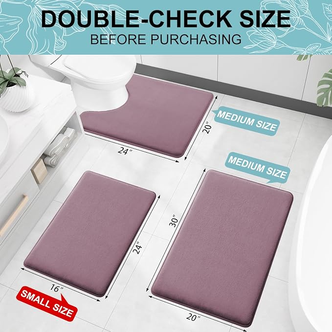 Smiry Memory Foam Bath Mat 24x16, Extra Soft and Absorbent Bathroom Rugs | Deep Plum, Quick Dry Machine Washable Non-Slip Bath Mat for Bathroom Floor, Shower and Tub