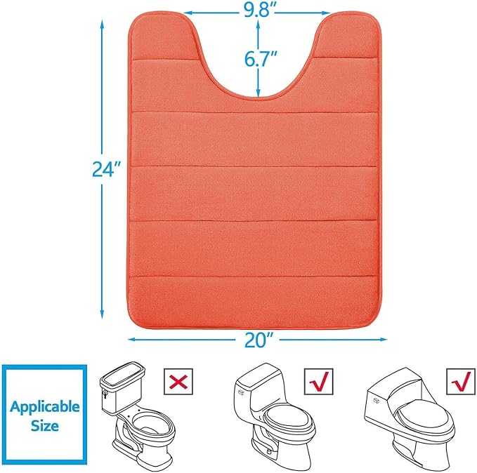 Buganda Memory Foam U-Shaped Toilet Rugs 24 x 20, Absorbent Bathroom mat | Coral, Thick Soft Machine Washable toilet mat for bathroom, Contour Bath Rugs Mat for Toilet Base