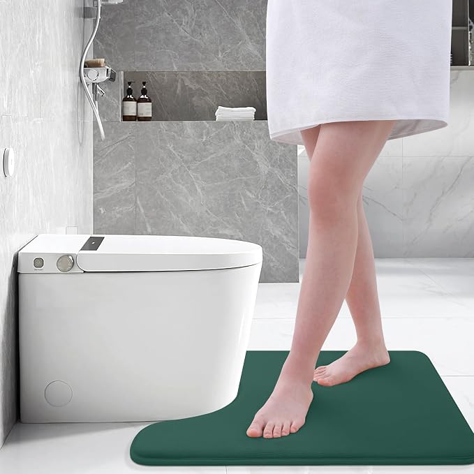 Smiry Memory Foam Toilet Rugs 24x20, Extra Soft Absorbent Bathroom Rugs | Green, Quick Dry Machine Washable Non-Slip Contour Bath Mat for Toilet