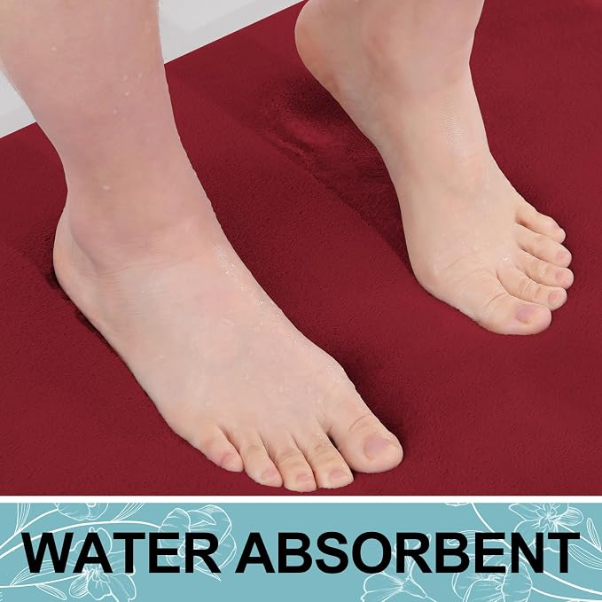 Smiry Memory Foam Bath Mat 30x20, Extra Soft and Absorbent Bathroom Rugs | Red, Quick Dry Machine Washable Non-Slip Bath Mat for Bathroom Floor, Shower and Tub