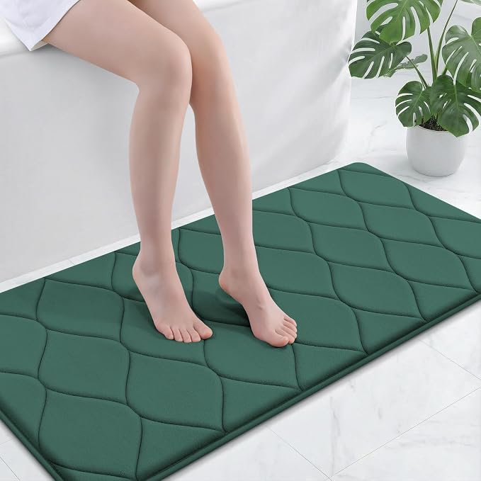 Smiry Memory Foam Bath Mat 47x24, Ultra Soft Absorbent Bathroom Rugs | Hunter Green, Plush Quick Dry and Machine Washable Cushion Bath Mats for Bathroom, Shower, Tub & Home Decor