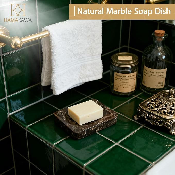 Natural Marble Soap Dish, Rectangle Emperador Dark Jewelry Dish, Dark Brown Style Shower Soap Holder, Modern Stone Sponge Holder, Bar Soap Saver Tray for Bathroom, Kitchen, Easy to Clean